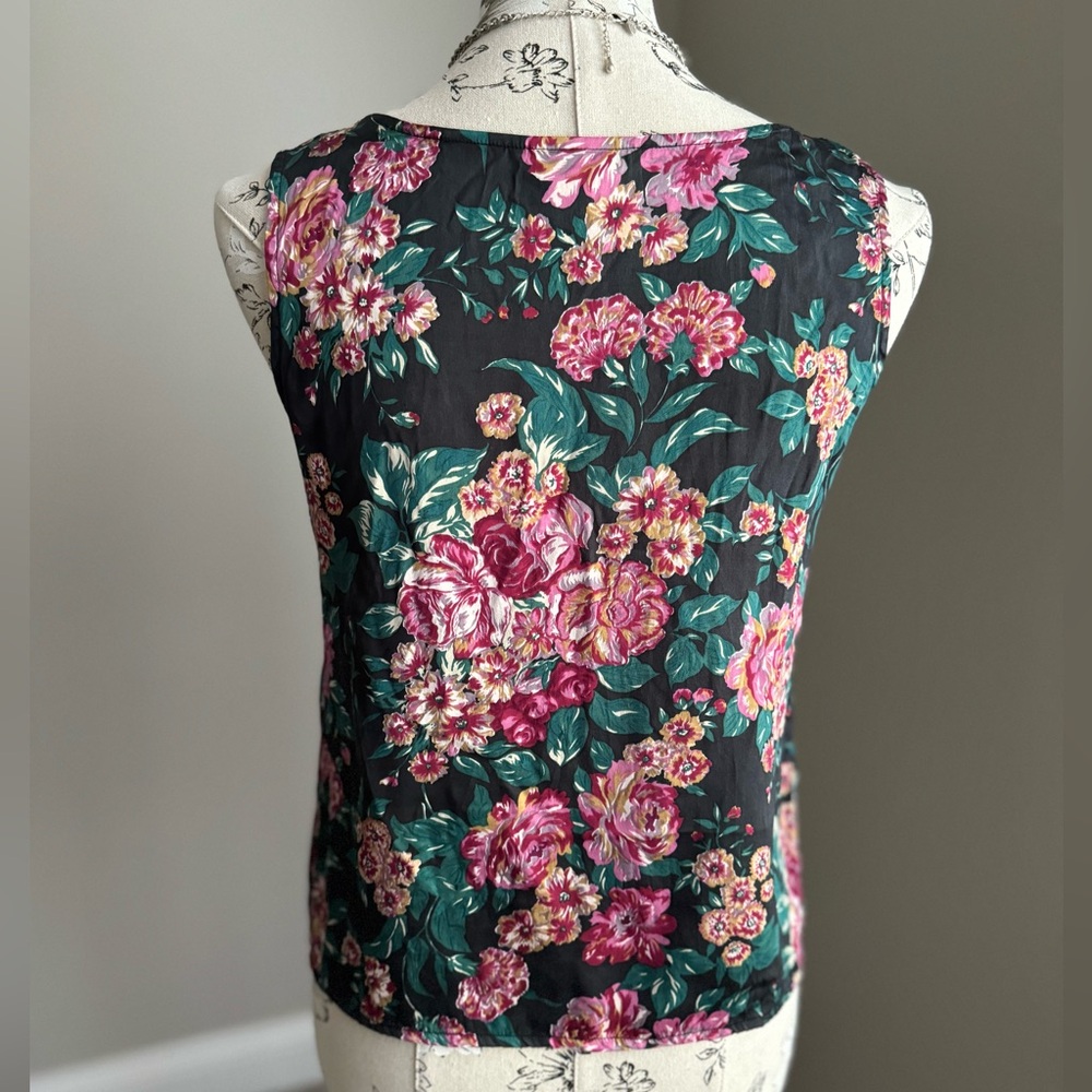 Vintage 90s SILX S Silk Floral Romantic Cottagecore Sleeveless Tank Top Blouse - Picture 6 of 6